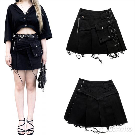 Джинсовая юбка на шнуровке