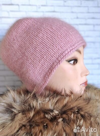 Шапка бини с пухом норки и альпакой