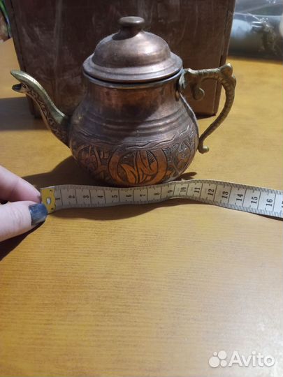 Заварочный медный чайник с латунной ручкой