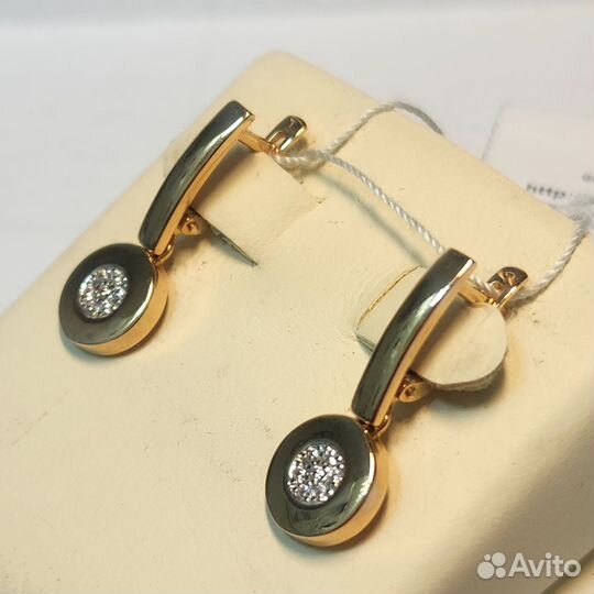 Золотые серьги 585 пробы бу фианит 3,94