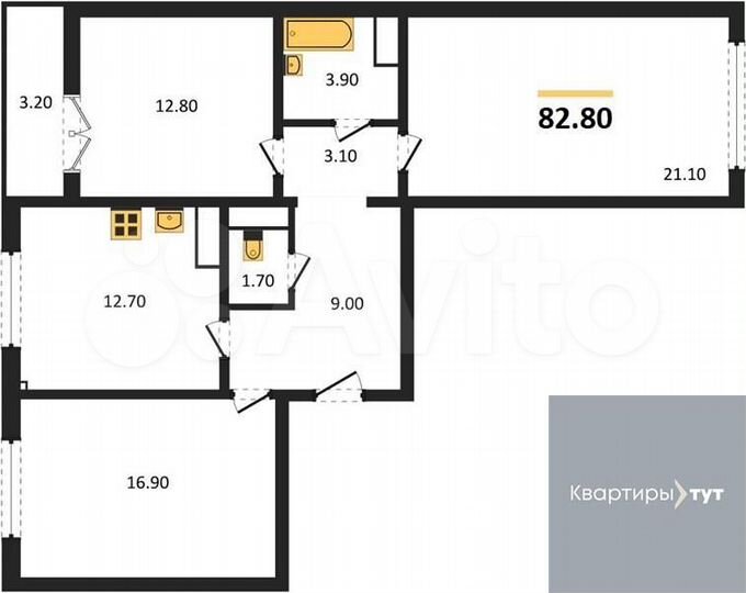 3-к. квартира, 82,8 м², 3/17 эт.