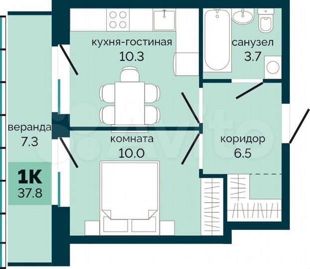 1-к. квартира, 37,8 м², 2/10 эт.