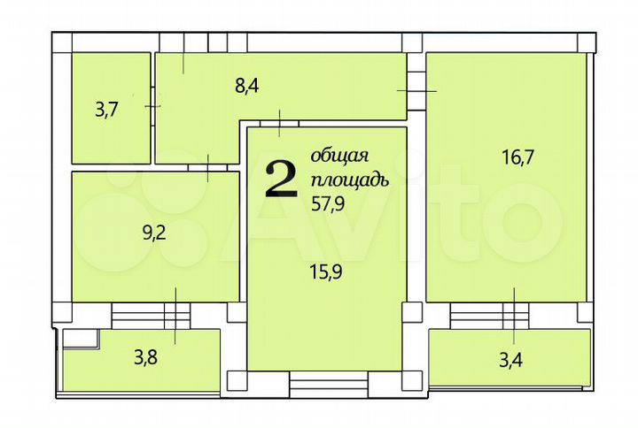 2-к. квартира, 61,6 м², 9/10 эт.