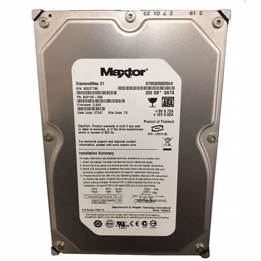 [STM3200820AS] Жесткий Диск Maxtor 200gb Sata2 3.5 Stm3200820as