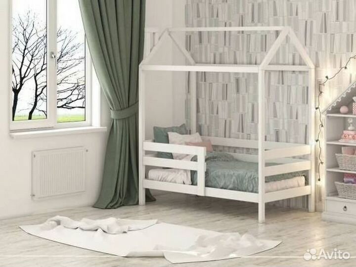 Кроватка домик высокий борт от 2х лет из массива