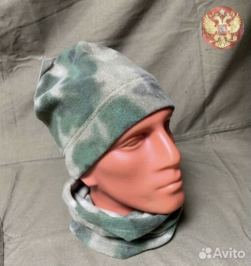 Флисовая шапка и баф тактический мох