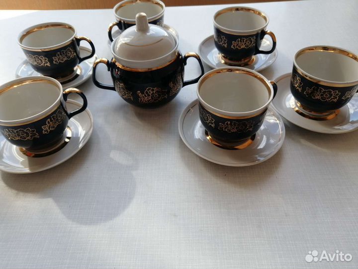 Чайный кобальтовый набор(фарфор), полонский фз