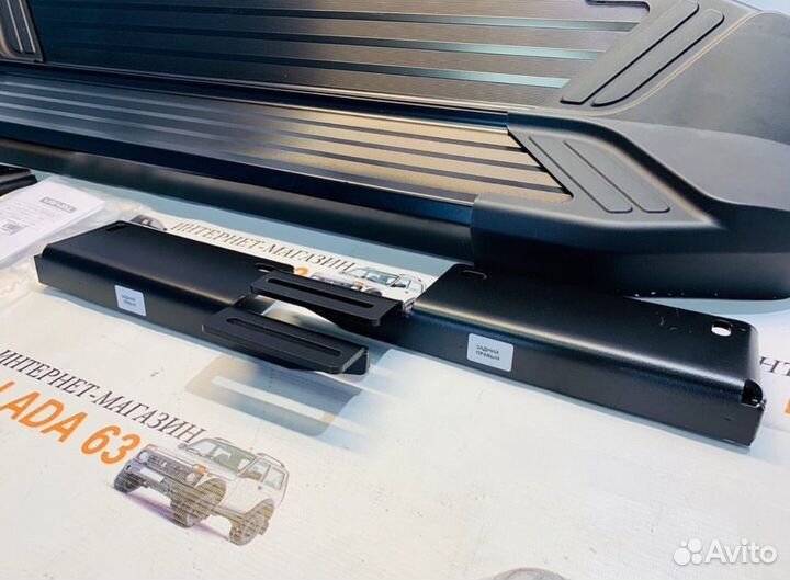 Пороги алюминиевые Rival Black для Нива Легенд