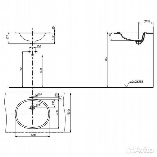 Toto Public Раковина 53x45x17.7см., встраиваемая с