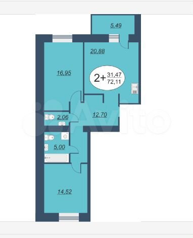 2-к. квартира, 72 м², 13/14 эт.