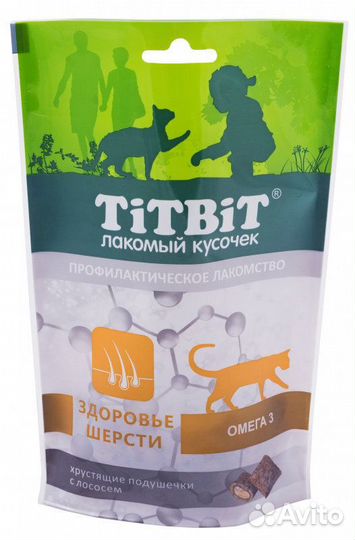 Titbit Хрустящие подушечки для кошек с лососем для