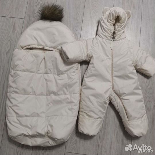Зимний конверт на выписку + комбинезон