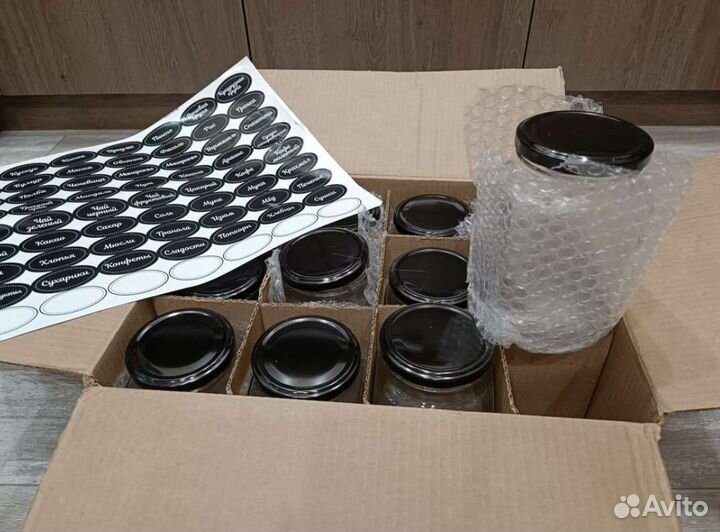 Банки для сыпучих продуктов 12 шт и наклейки