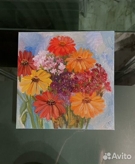 Картина маслом на холсте “Мамин Сад“ яркие цветы