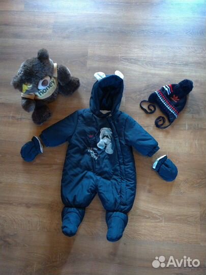 Комбинезон детский осень весна теплая зима шапка