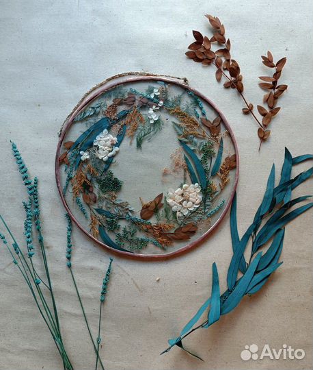 Панно гербарий в стекле из стабилизированных цвето