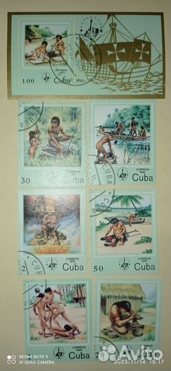 Марки серия+ блок Куба история индейцев