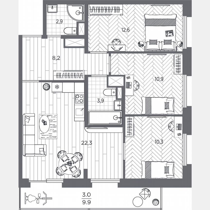 3-к. квартира, 74,1 м², 25/25 эт.