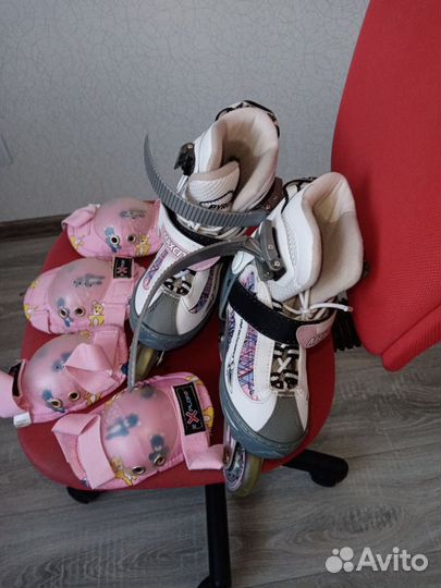 Роликовые коньки раздвижные 30-33 размер +защита