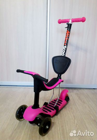 Самокат/беговел с сиденьем и ручкой 3в1