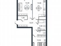 2-к. квартира, 65,2 м², 8/15 эт.