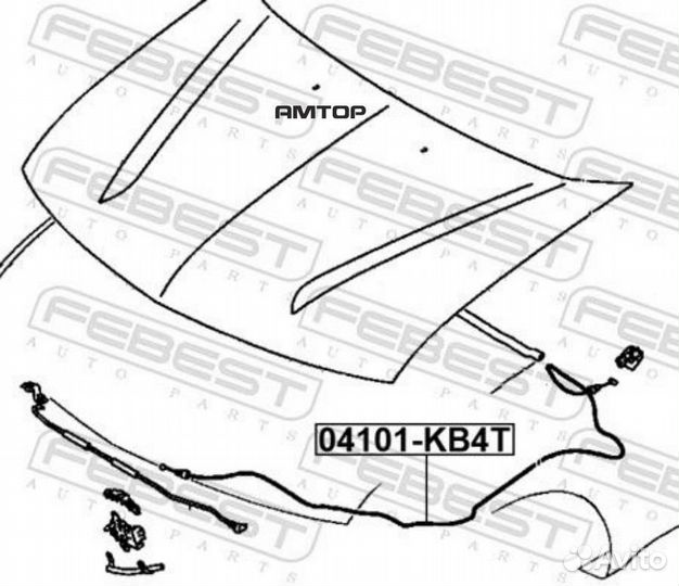 Febest 04101KB4T Трос открывания замка капота