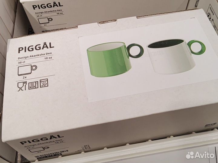 IKEA Piggal кружки белый/зеленый набор 2 шт