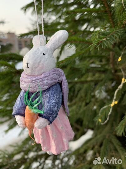 Ватная елочная игрушка Кролик
