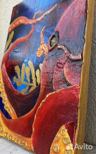 Картина с осьминогом, масло, авторская, handmade