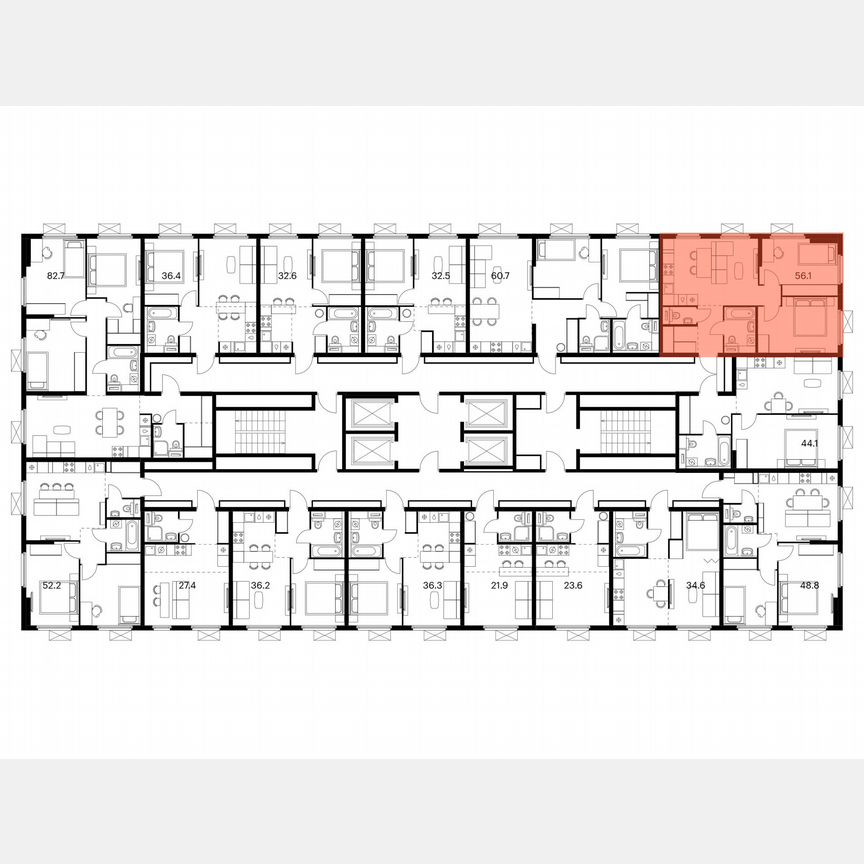 2-к. квартира, 56,1 м², 25/25 эт.