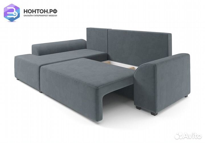 Угловой диван еврокнижка Каскад велюр серо-синий