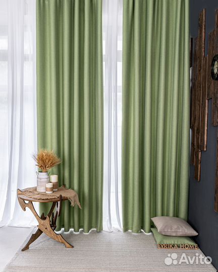 Шторы рогожка Орфей лайм новые на окна пошив