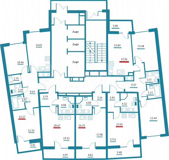 2-к. квартира, 53,3 м², 14/22 эт.
