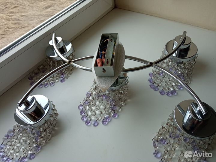 Комплект люстра и бра с хрустальными подвесками