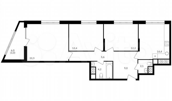 3-к. квартира, 83,8 м², 23/25 эт.