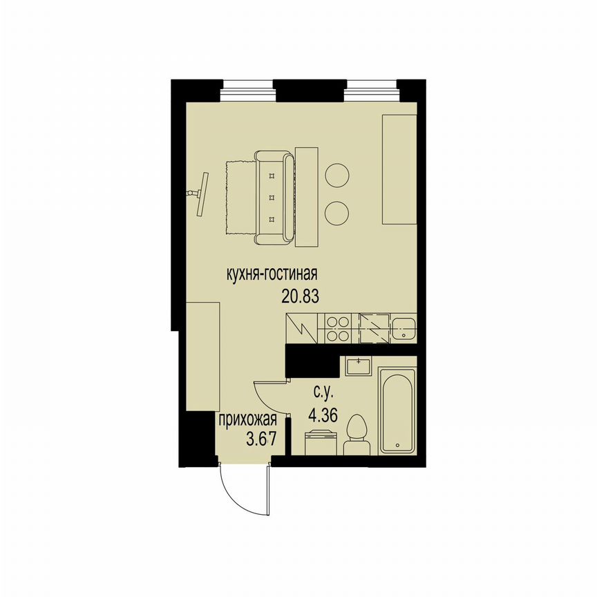 Квартира-студия, 28,9 м², 3/12 эт.