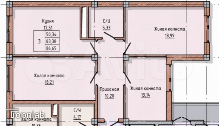 3-к. квартира, 87 м², 4/13 эт.