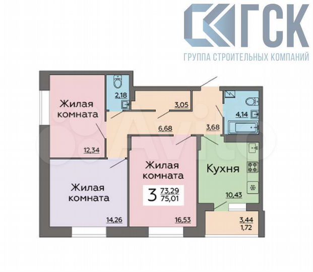 3-к. квартира, 75 м², 9/10 эт.