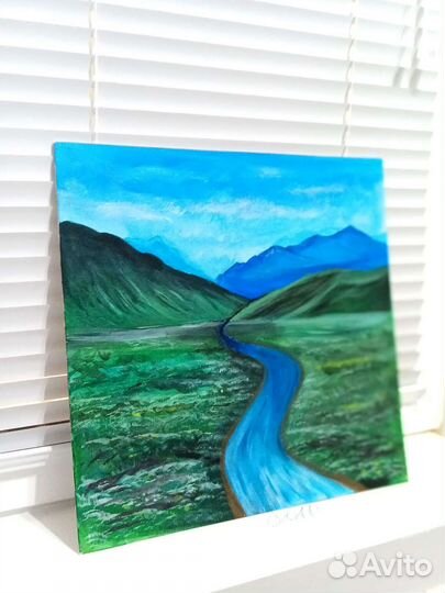 Картина на холсте, природа, горы, река