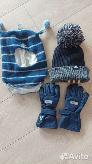 Шапка шлем kivat, шапка adidas, перчатки reima