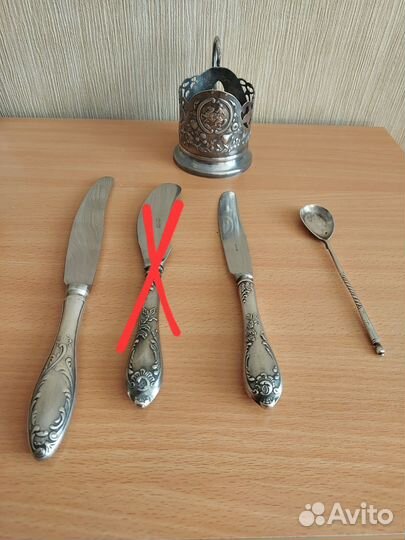 Мельхиоровый нож и подстаканник