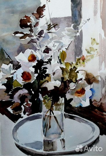 Картина акварелью 24х36 Цветы из сада