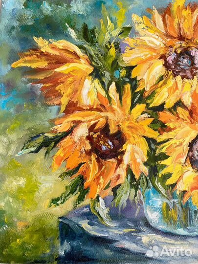 Картина маслом на холсте Подсолнухи Картина цветы