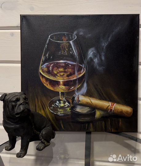 Картина маслом «Бокал и сигара»