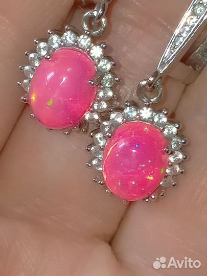 Серьги с розовым опалом