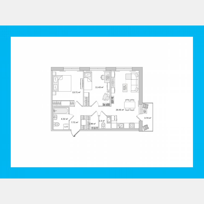 2-к. квартира, 61,2 м², 12/15 эт.