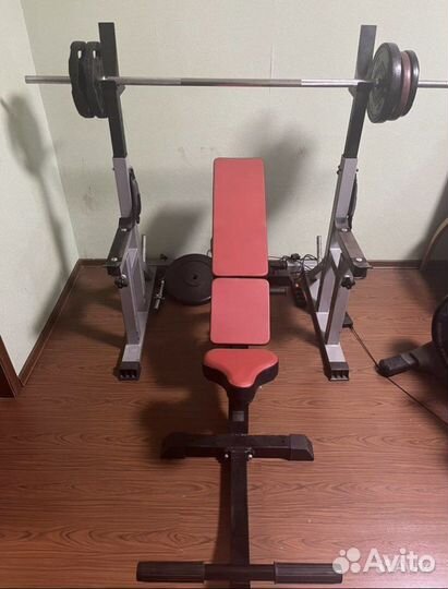 Стойка для штанги + скамья + гриф