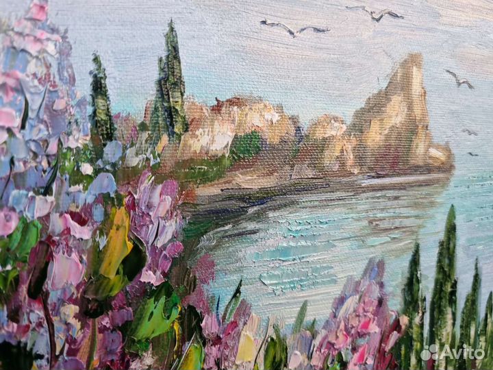 Картина маслом морской пейзаж Гурзуф Крым море