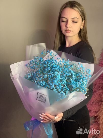 Букет бирюзовой гипсофилы. Купить гипсофилу