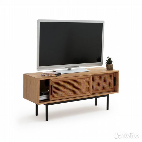 Тумба для тв из дуба и плетеного ротанга, waska